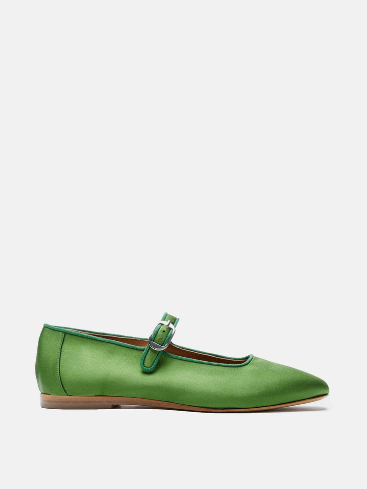 Moss green satin Mary Jane