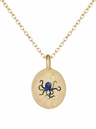 Cece Jewellery Octopus & compass gold hand-painted enamel necklace at Collagerie