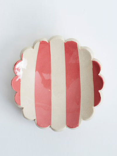KS Creative Pottery Pink stripe scalloped round trinket dish at Collagerie