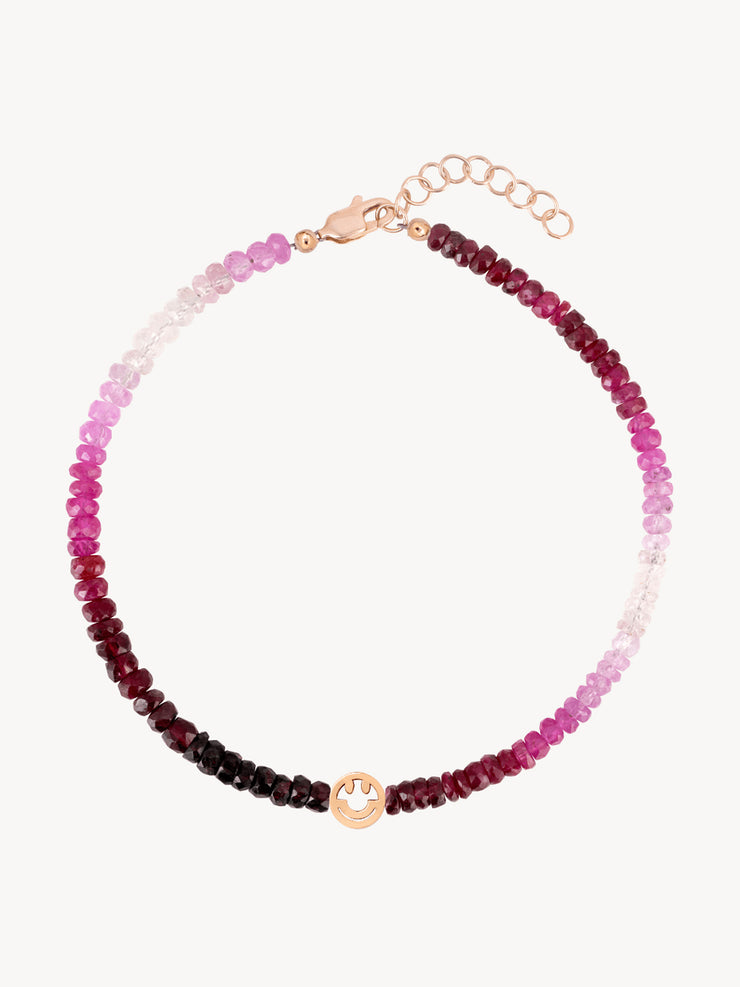 Smiley multi pink ruby beaded bracelet