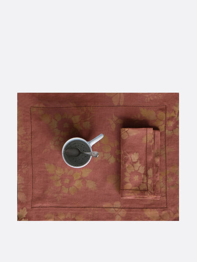 Morpho + Luna Set of two terracotta and mustard linen placemats and napkins at Collagerie