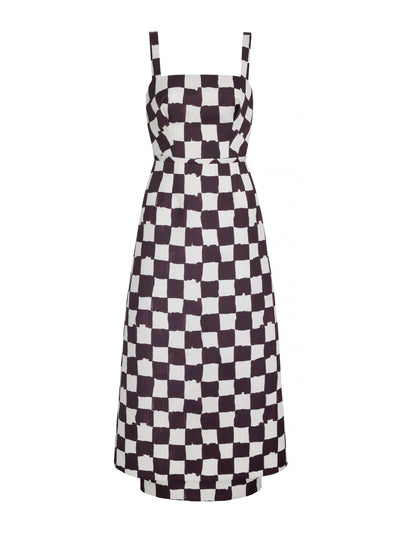 Emilia Wickstead Chocolate brown and ivory checkerboard print Ginny dress at Collagerie