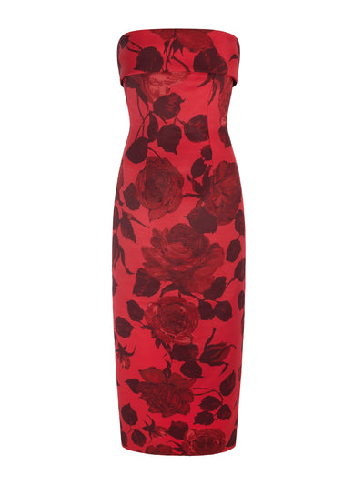 Emilia Wickstead Keeley red rose satin dress at Collagerie