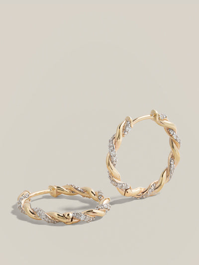 Lucy Delius Twisted diamond and gold rope hoops at Collagerie