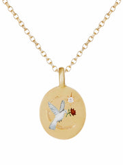 Dove & rose gold hand-painted enamel necklace