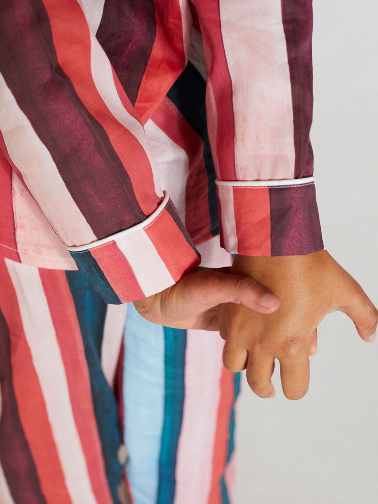 Multi-pink stripe kids long pyjama set