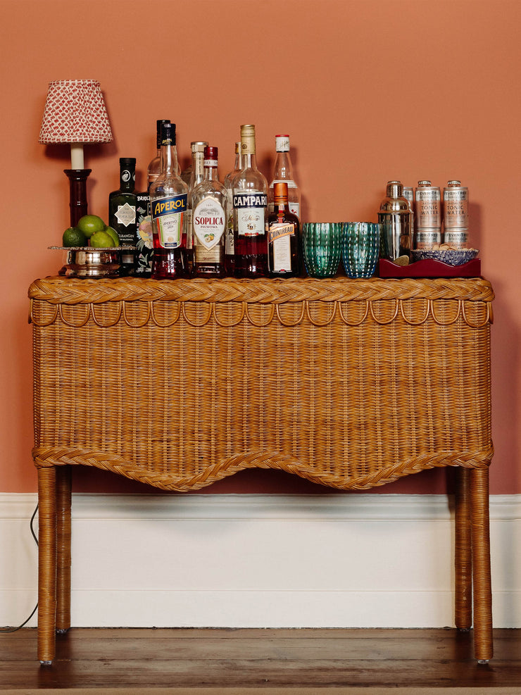 Swid scalloped rattan console table