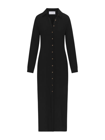 Anemos Collared Button-Down maxi shirt dress in textured cupro blend at Collagerie