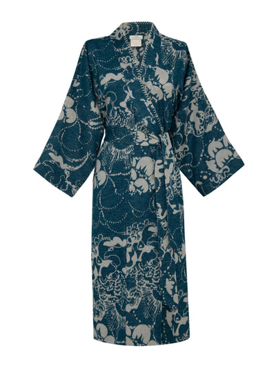 Morpho + Luna Frida blue and white printed Resilk robe at Collagerie