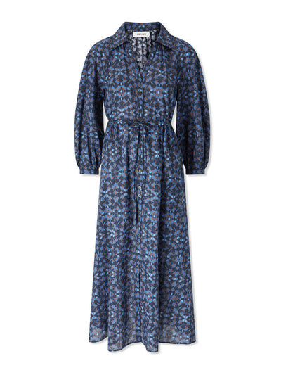 Cefinn Blue print Liberty raglan sleeve v-neck maxi dress at Collagerie
