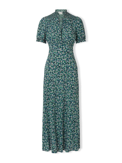 Cefinn Green floral print Irina short sleeve shirred detail bias cut maxi dress at Collagerie