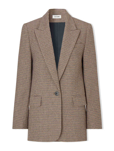 Cefinn Relaxed brown and navy check Jordan wool blazer at Collagerie