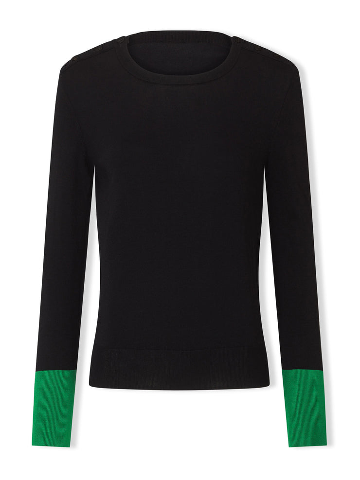Black and green Colette button detail contrast cuff jumper