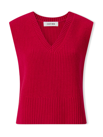 Cefinn Crimson red Janie V-neck sleeveless layering jumper at Collagerie