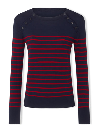 Cefinn Navy and red stripe Hailey jumper at Collagerie