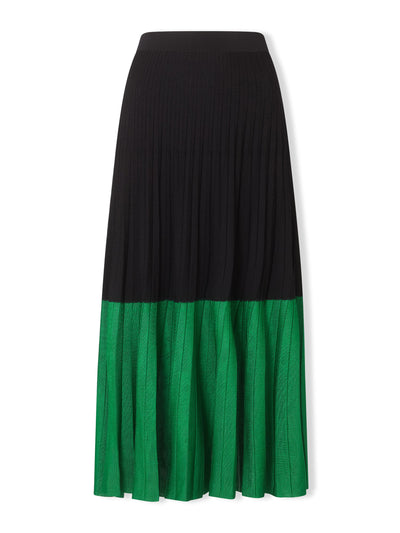 Cefinn Black and green Colette pleated knit midi skirt with contrast hem at Collagerie
