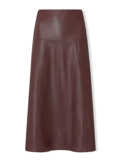 Cefinn Oxblood Tiana leather panelled midi skirt at Collagerie