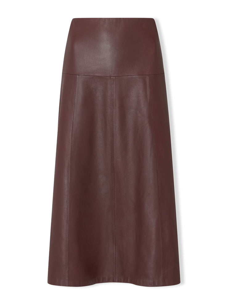 Oxblood Tiana leather panelled midi skirt