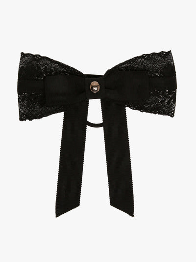 ERDEM Black lace and grosgrain bow elastic hair tie at Collagerie