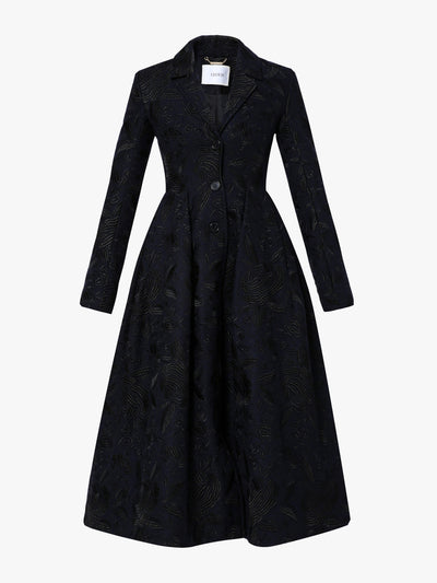 ERDEM Stephanie rose embroidered black wool coat at Collagerie