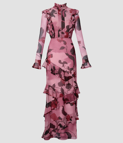 Erdem Long sleeve ruffle detail gown at Collagerie