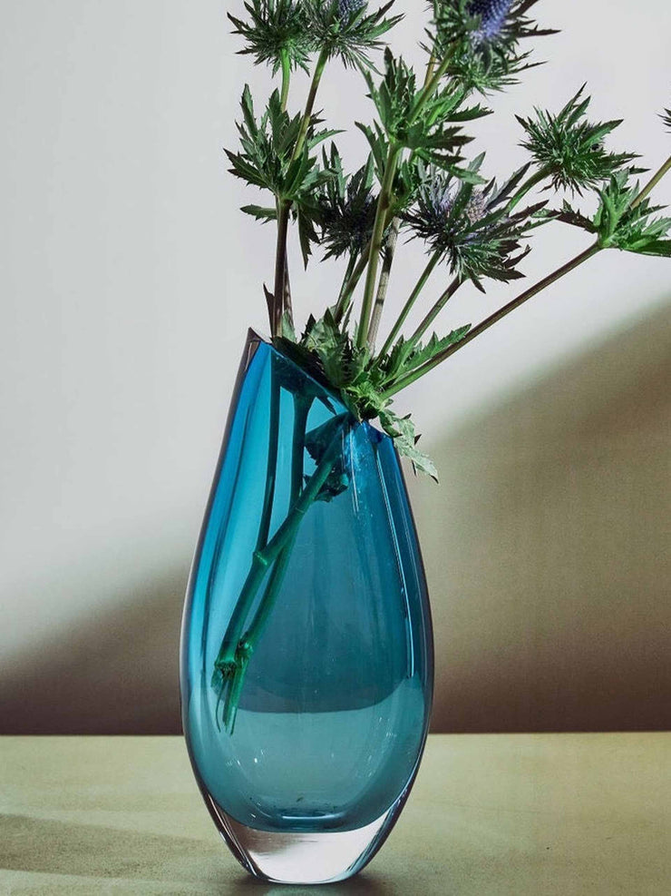 Teal bown glass vase