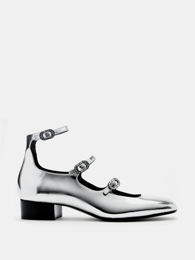 Le Monde Beryl Silver patent-leather three-strap Mary Janes at Collagerie