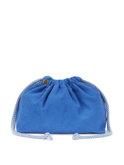 STELAR Anisa small drawstring blue canvas pouch bag at Collagerie