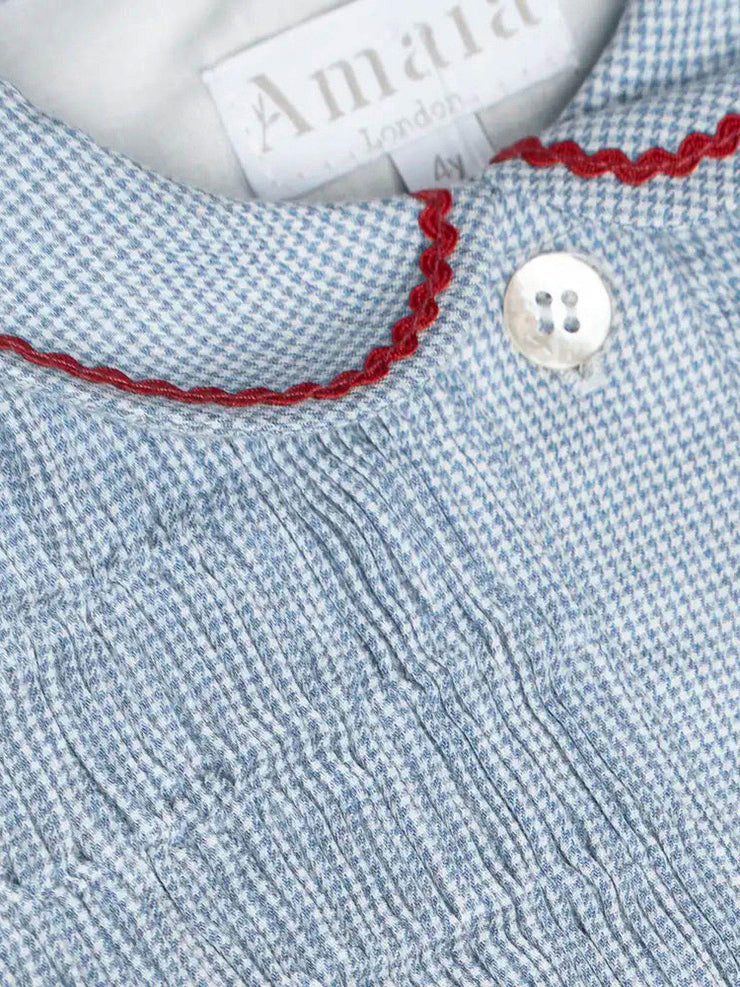 Blue mini houndstooth Aria dress for girls