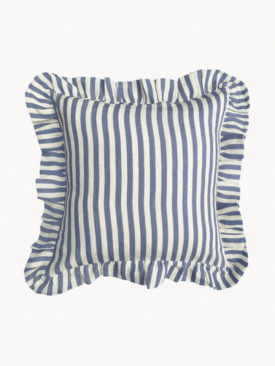 Amuse La Bouche Folkstone blue candy stripe cushion cover at Collagerie