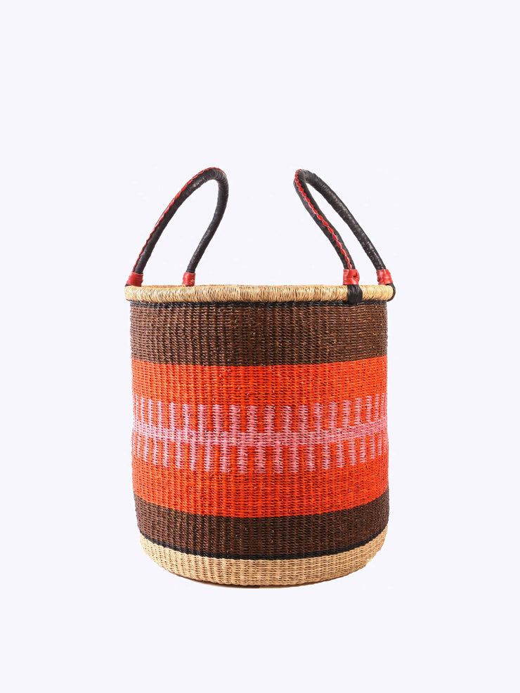Large laundry basket in brown and reds