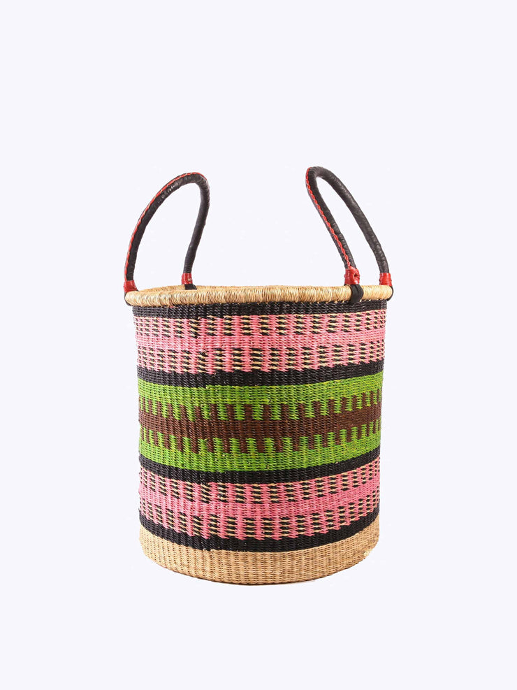 Large laundry basket in pink and green