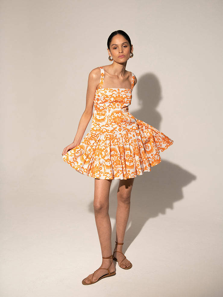 Orange and white freddie cotton mini dress