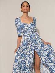 Blue and white printed esme cotton maxi dress