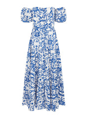 Blue and white printed esme cotton maxi dress