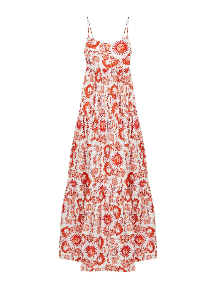 Summer sun red merle cotton midi dress