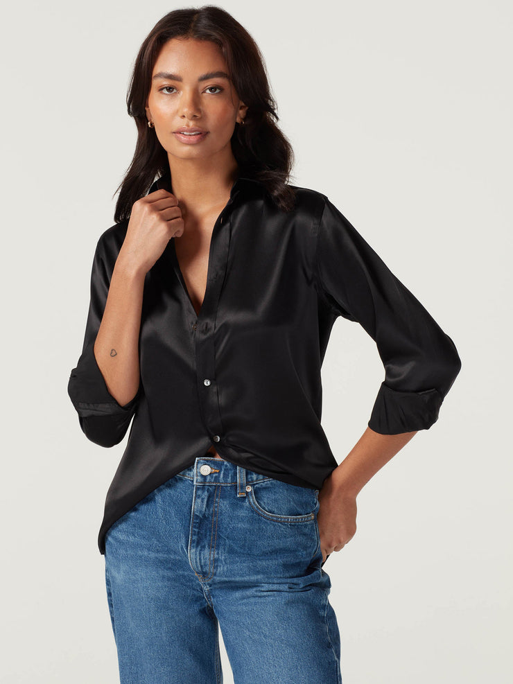 The Boyfriend: onyx silk shirt Clothing With Nothing Underneath    - Collagerie