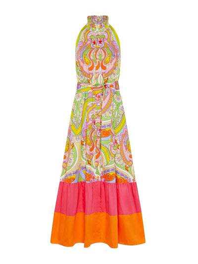 Borgo De Nor Biba cotton maxi dress in Bia pink and orange at Collagerie