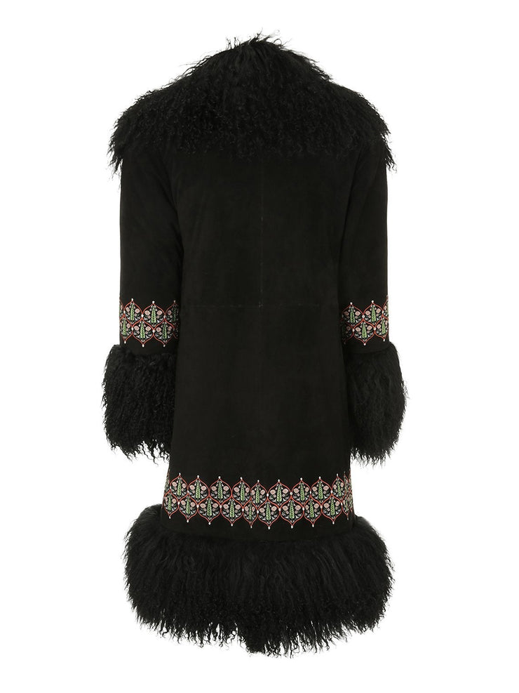 Bibi shearling-lined black suede coat