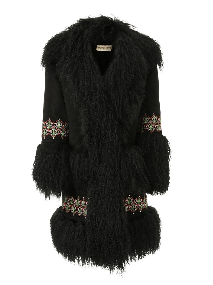 Bibi shearling-lined black suede coat