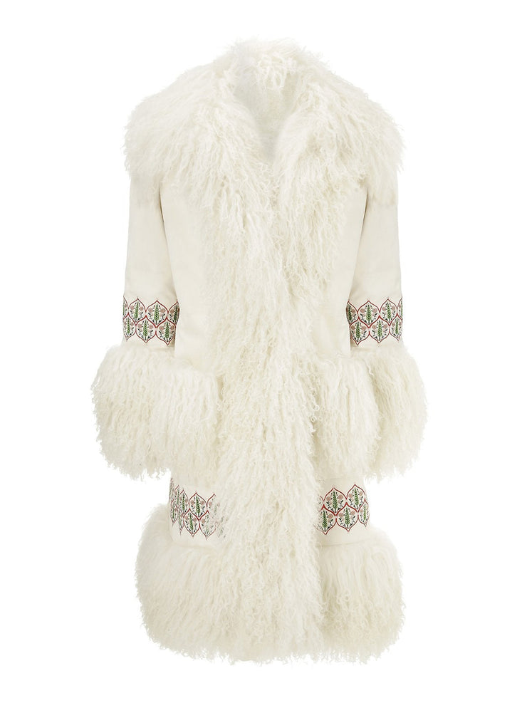 Bibi shearling-lined white suede coat