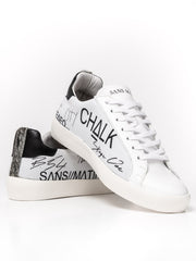 ‘CHALK Editions’ Golden Child trainer features a digitally-printed white canvas inspired by eye-catching artistic graffitiing. Recycled shoebag included. collagerie.com