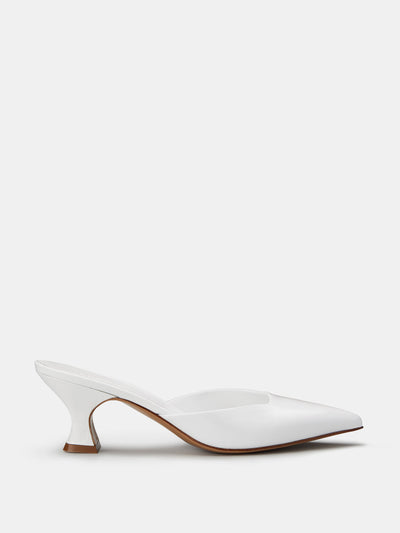 Le Monde Beryl White soft patent leather kitten heel mule at Collagerie
