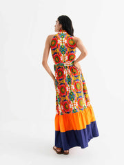 Biba orange halter neck cotton cut maxi dress by Borgo de Nor. Made from 100% cotton with a buttoned front. Perfect summer dress | Collagerie.com