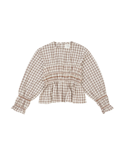 Seventy + Mochi Sally top in handwoven sand check at Collagerie