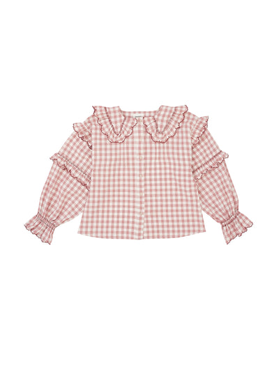 Seventy + Mochi Phoebe blouse in handwoven garnet check at Collagerie