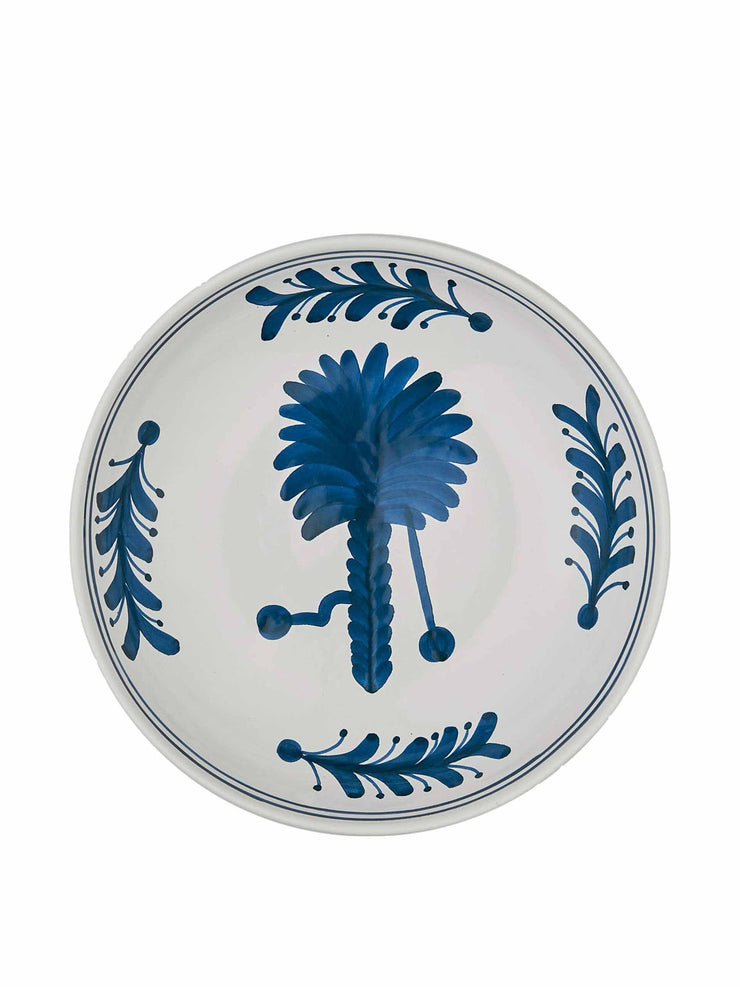Blue palm tree ceramic shallow bowl