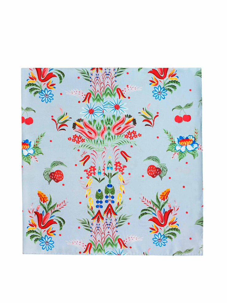 Blue floral silk scarf