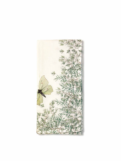 Bertioli By Thyme x Bell Hutley Brimstone butterfly & seabuckthorn linen napkin at Collagerie