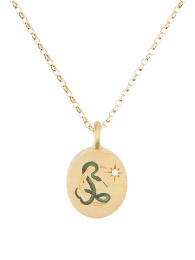 Cece Jewellery Snake & moon gold hand-painted enamel necklace at Collagerie